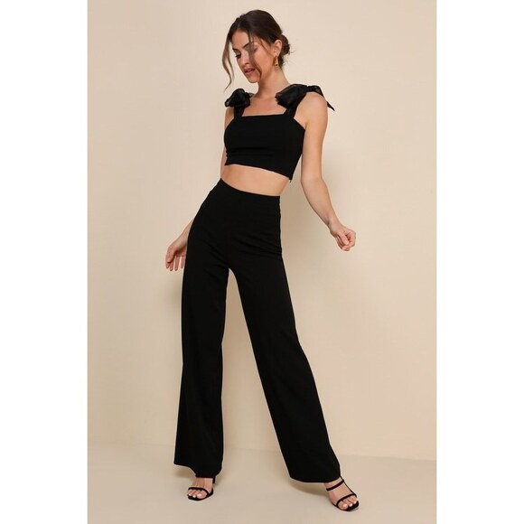 Lulus Pants - Lulus Stunning Charisma Black Tie-strap Two-piece Jumpsuit - Size L